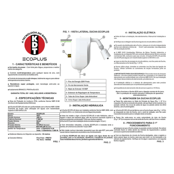 DUCHA ECOPLUS BLACK 220V 7500W KDT 2839 - Image 3