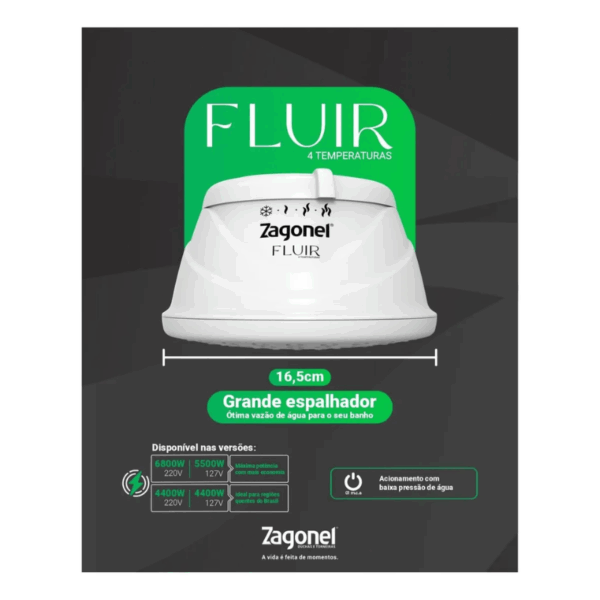Ducha Multitemperatura Fluir 4t 5500w 127v Branco Zagonel - Image 2